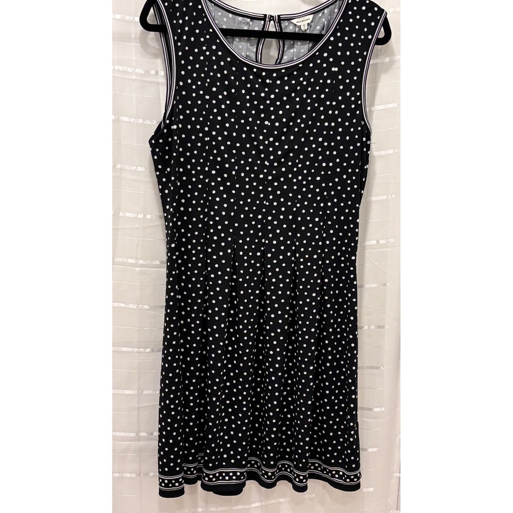 Max Studio Black White Polka Dot Pleated Sleeveless Dress XL 5902W64